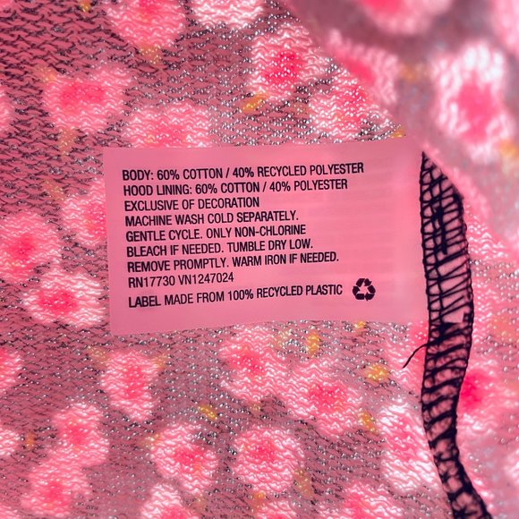 Sandy Liang S, M, L, 1X Pink Ditsy Floral Ruffle Hooded Hoodie Sweatshirt Top - Picture 10 of 11